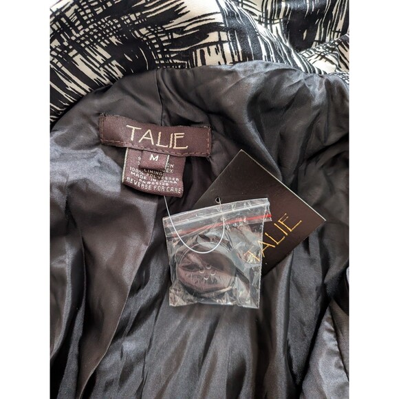 Talie Trench Coat Women's M NEW Tags Black White Geometric Belted Pockets Career - Picture 3 of 12